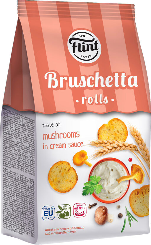 Sausmaizītes FLINT Bruschetta rolls, ar sēņu garšu krēmīgā mērcē, 65g