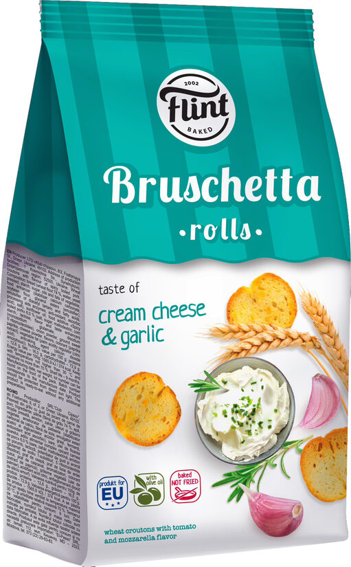 Sausmaizītes FLINT Bruschetta rolls, ar krēmsiera un ķiploka garšu, 65g