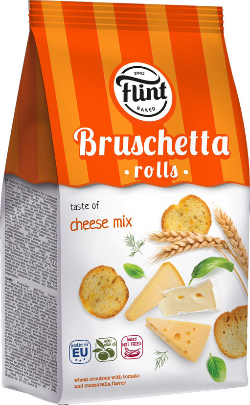 Sausmaizītes FLINT Bruschetta rolls, ar dažādu siera garšu, 65g