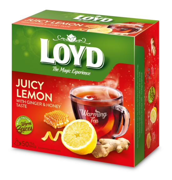 Zāļu tēja LOYD Pyramids ar sildošu efektu Juicy Lemon ar ingveru un medu, 50x2g