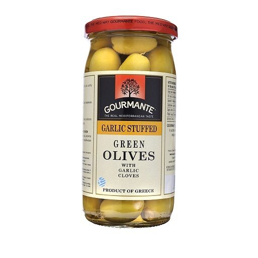Zaļās olīvas pildītas ar ķiploku GOURMANTE, 570ml/360g