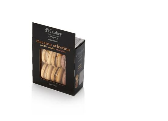 Cepumi D'HAUBRY Macaroons, vaniļas, šokolādes un mokas aromāts, 72g