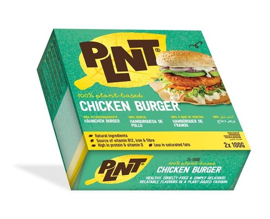 Saldēti vegāniskie burgeri uz kviešu olbaltumvielu bāzes PLNT CHICKEN BURGER, 2x100g