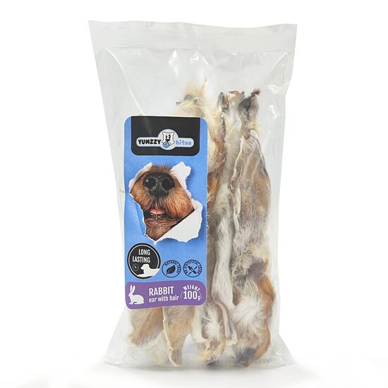 Suņu gardums YUMZZY BITES, žāvētas truša ausis, ar kažokādu, 100g