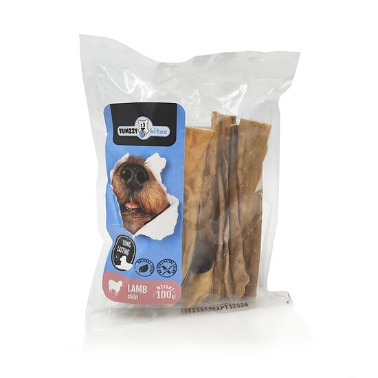 Suņu gardums YUMZZY BITES, žāvēta jēra āda, 100g