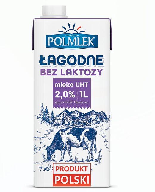 Piens POLMLEK, 2%, bez laktozes, UAT, 1l