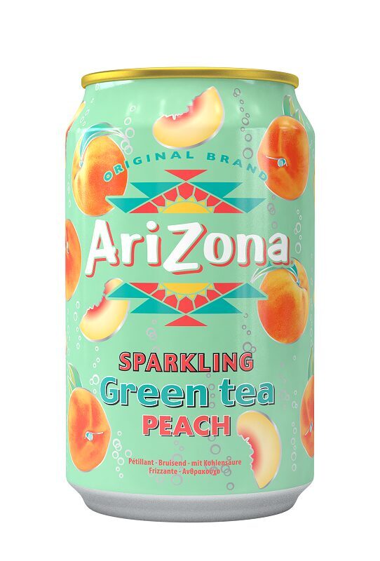 Gāzēts zaļās tējas dzēriens ARIZONA ar medu un persiku sulu, 0.33l, bundža (DEP)