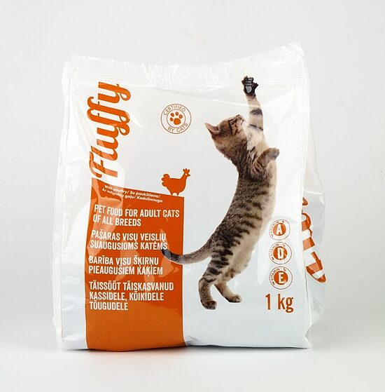 Sausā barība pieagušiem kaķiem FLUFFY ar mājputnu gaļu, 1kg