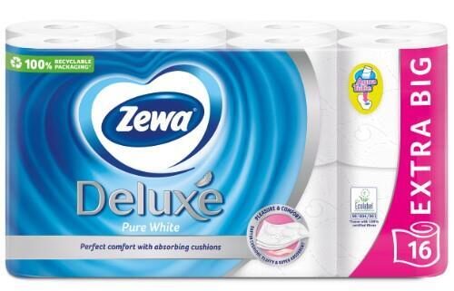 Tualetes papīrs ZEWA Deluxe Pure White, 3 slāņi, 17.4m, 145 loksnes,16 ruļļi