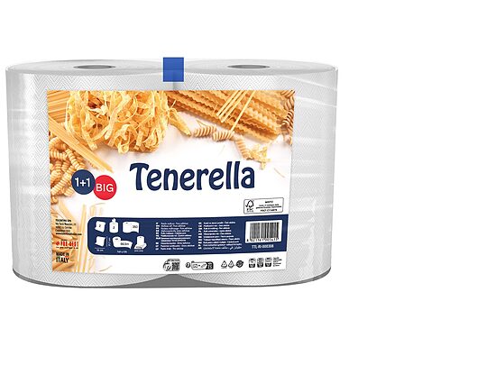 Papīra dvieļi TENERELLA, 1+1, 2 slāņi, 66.5 m, 350 loksnes, 2 ruļļi