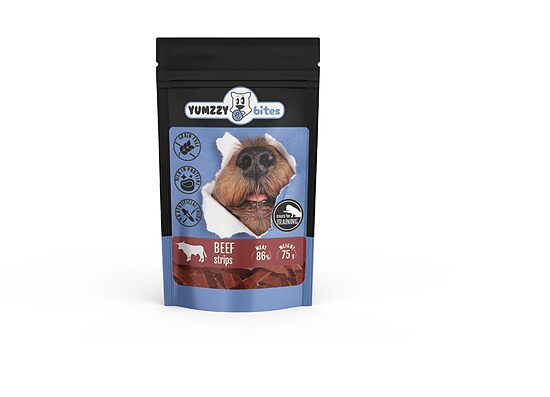 Suņu gardums YUMZZY BITES liellopa strēmelītes, 75g