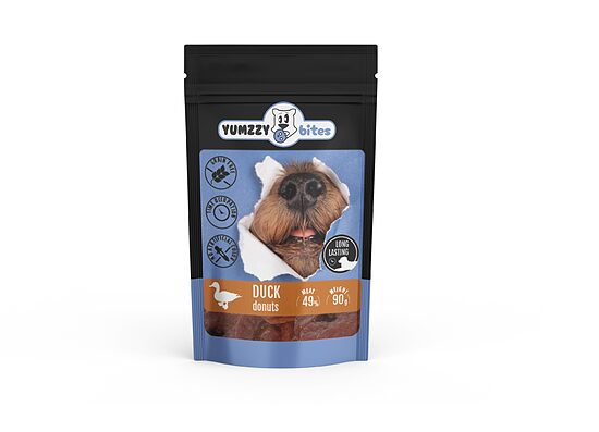 Suņu gardums YUMZZY BITES gredzeni ar pīles gaļu, 90g