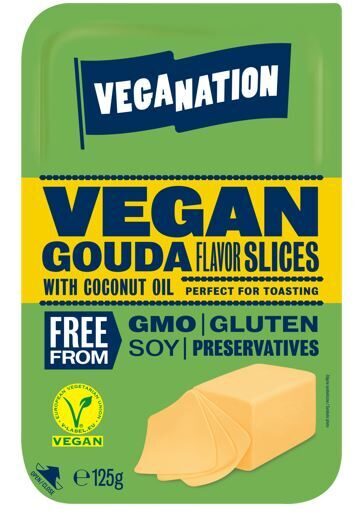 Vegānisks augu tauku produkts šķēlēs ar Gouda siera garšu, VEGANATION, 125 g