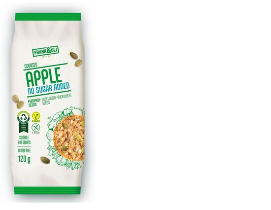 Vegānu ābolu cepumi FRANK&OLI, ar ķirbju sēklām, saulespuķēm un griķiem, 120g