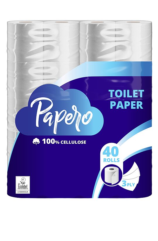 Tualetes papīrs PAPERO, 3 slāņi, 12.76 m, 116 loksnes, 40 ruļļi