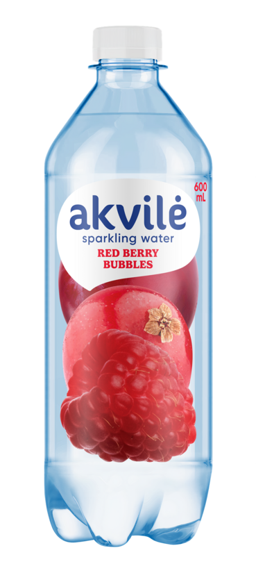 Aromatizēts dzeramais ūdens AKVILE ar sarkano ogu aromātu, viegli gāzēts, 0,6l (DEP)