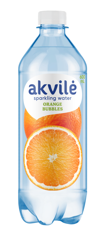 Aromatizēts dzeramais ūdens AKVILE ar apelsīnu aromātu, viegli gāzēts, 0,6l (DEP)