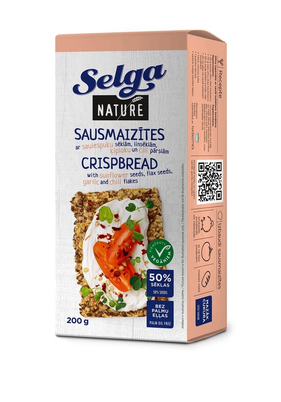 Sausmaizītes SELGA Nature, ar sēklām, ķiploku un čili pārslām, 200g