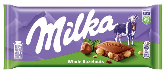 Šokolādes tāfelīte MILKA Whole Hazelnuts 95g