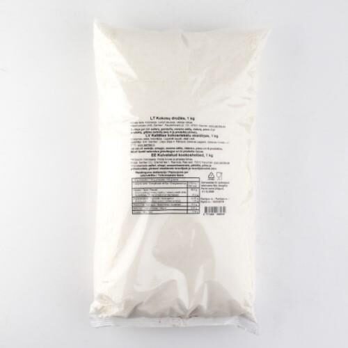 Kokosriekstu skaidiņas, vidējas, tauki 58%, baltas, 1kg