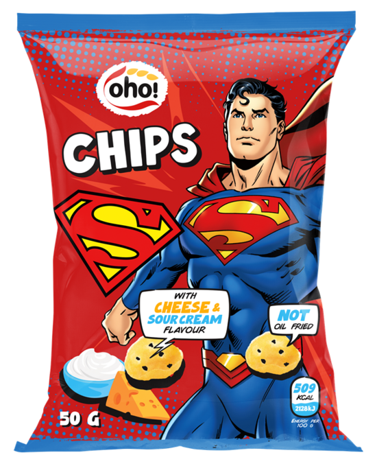 Oho Čipsi ar siera un skābā krējuma garšu SUPERMAN 50g