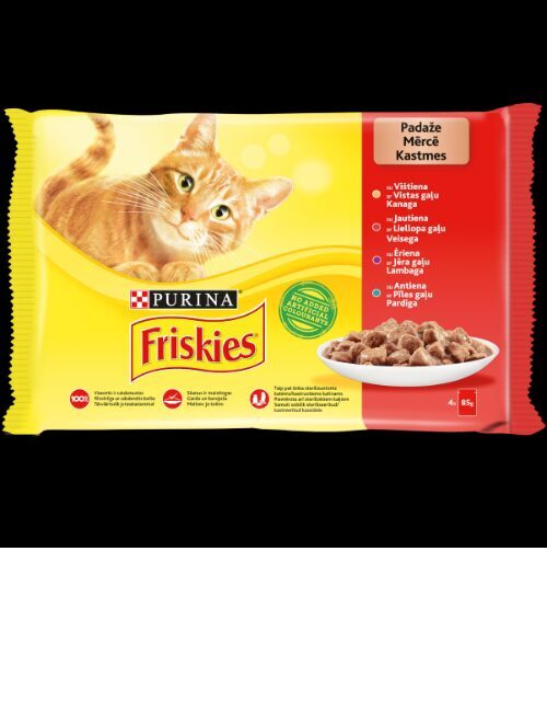 Konservi kaķiem FRISKIES, ar gaļu un mērci, 4x85g