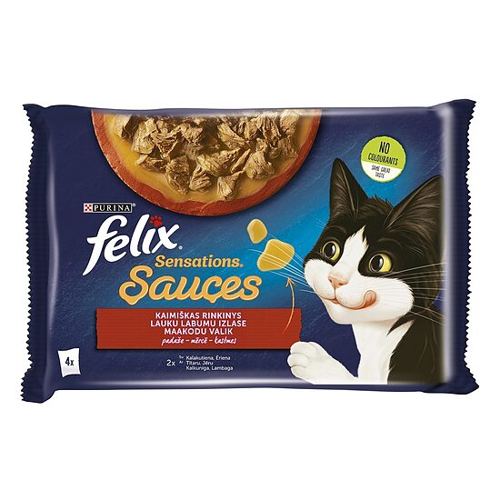 Konservi kaķiem FELIX Sensations, gaļas izlase mērcē, 4x85g
