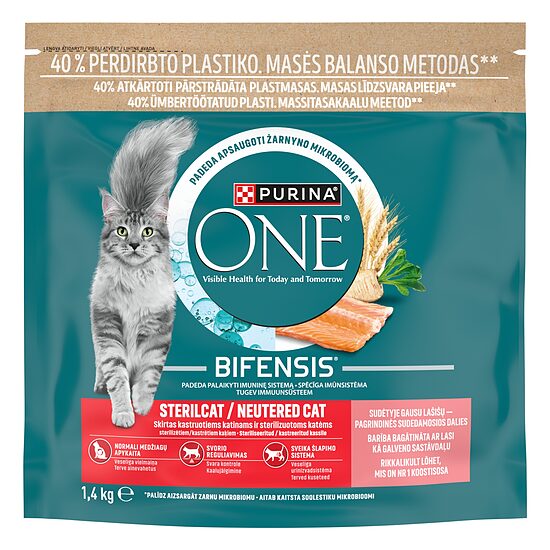 Sausā barība sterilizētiem kaķiem PURINA ONE, ar lasi, 1.4kg