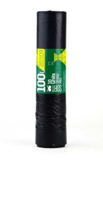 Atkritumu maisi SORTEX, aizvelkami, 100l, melni, 35mk, 10gab