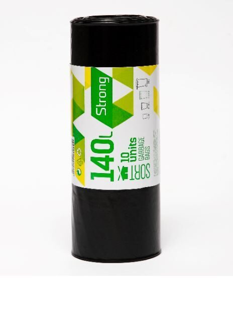 Atkritumu maisi SORTEX, melni, 140l, 35mk, 70x110cm, 10gab