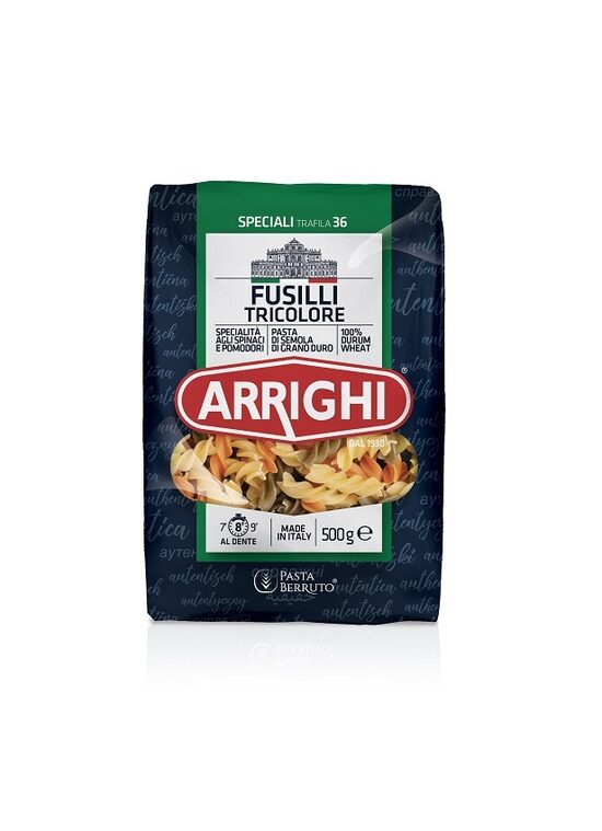 Cieto kviešu makaroni ARRIGHI, ar tomātiem un spinātiem, 500g