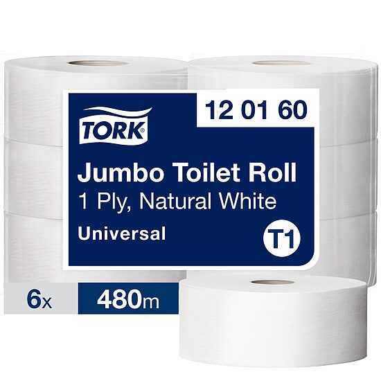 Tualetes papīrs Tork Universal T1, 1 slānis, 480m, pelēks, 2400 loksnes, 120160