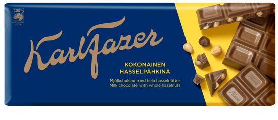 Piena šokolāde KARL FAZER ar veseliem lazdu riekstiem, 200g