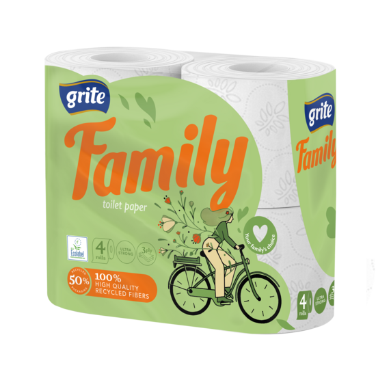 Tualetes papīrs Grite Family 4 ruļļi, 3 slāņu,  150 loksnes, 18.75m
