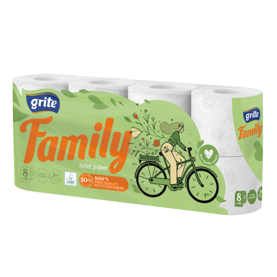 Tualetes papīrs Grite Family 8 ruļļi, 3 slāņu,  150 loksnes, 18.75m