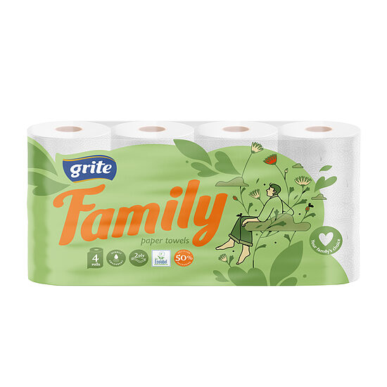 Virtuves dvieļi Grite Family, 4 ruļļi, 2 slāņu, 83 loksnes, 14.94m