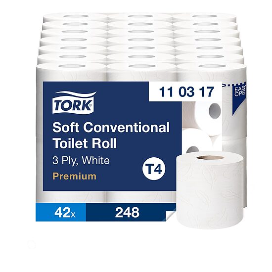 Tualetes papīrs TORK Soft T4, 3 slāņi, 6 ruļļi, 248 loksnes, 34.7m, 110317