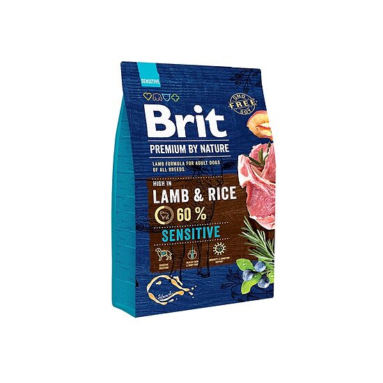 Sausā barība suņiem BRIT Premium ar jēra gaļu un rīsiem, 3kg