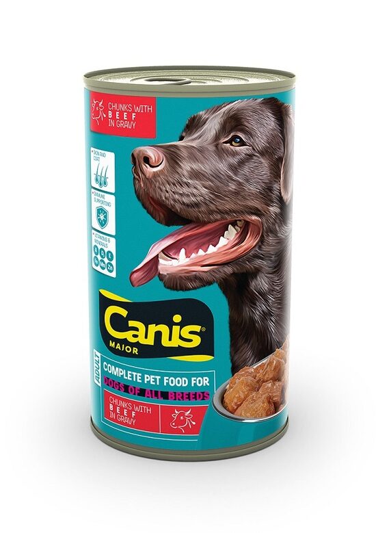 Konservēta suņu barība CANIS Major, liellopu garša, 1.25kg