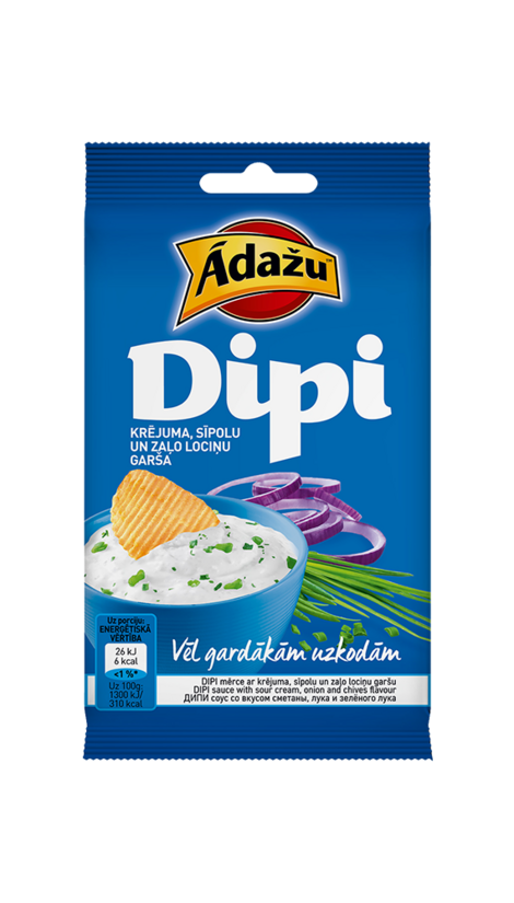 Čipsi ĀDAŽU Dipi Krējums-Sīpoli, 15g