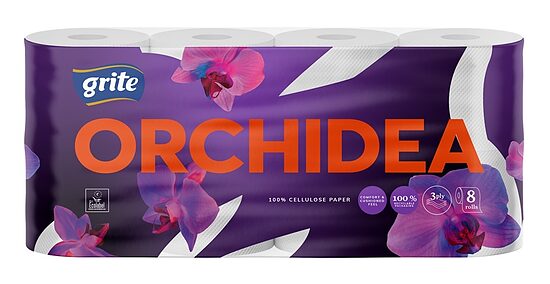 Tualetes papīrs Grite Orchidea 8 ruļļi, 3 slāņu, 17.4m