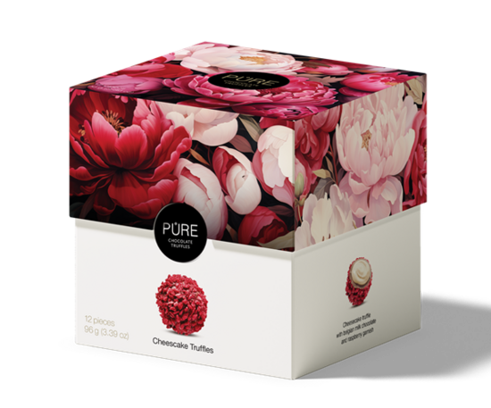 Piena šokolādes trifeles ar siera kūkas krēma pildījumu un dekoru 12 PAVASARIS 96g, PURE (Kubs)