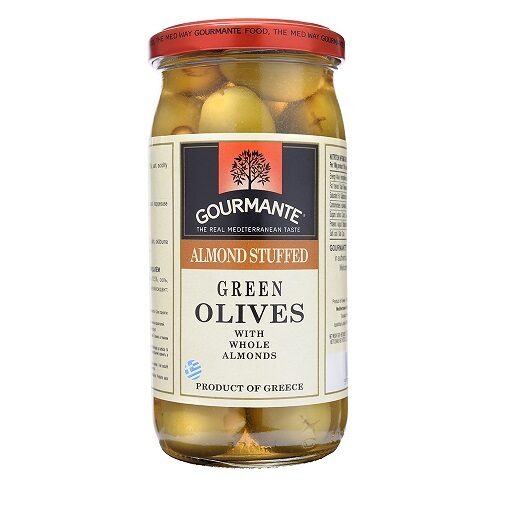 Zaļās olīvas pildītas ar mandeli GOURMANTE, 570ml/360g