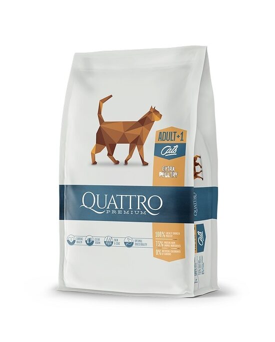 Sausā barība pieaugušiem kaķiem QUATTRO Premium, visām sugām, ar mājputnu, 1.5kg