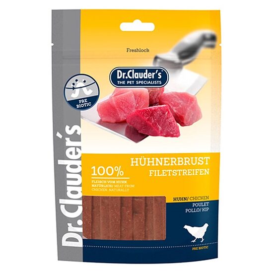 Suņu gardums DR.CLAUDER'S vistas krūtiņas strēmelītes, 80g