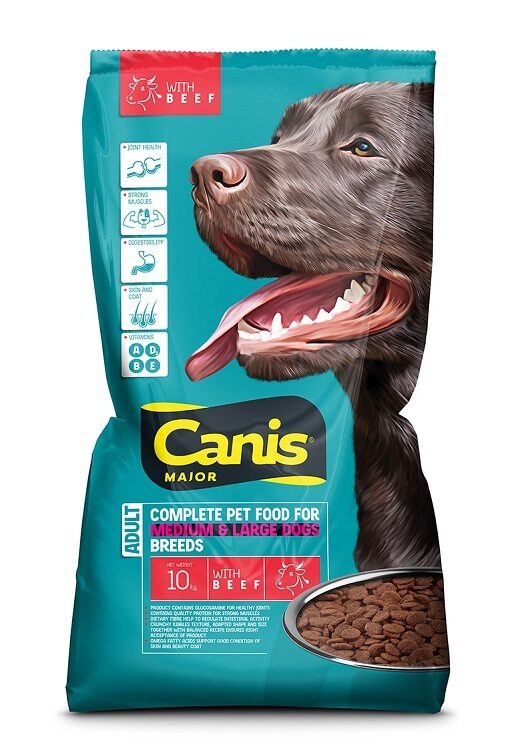 Sausā barība pieaugušiem vidēji lieliem šķirnu suņiem CANIS MAJOR ar liellopa gaļu, 10kg