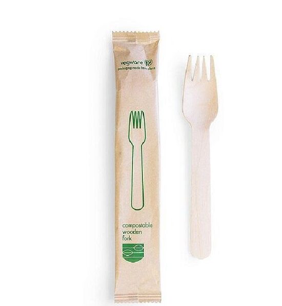 Kompostējamas koka dakšas, iesaiņotas VEGWARE, 0.51kg, 100gab