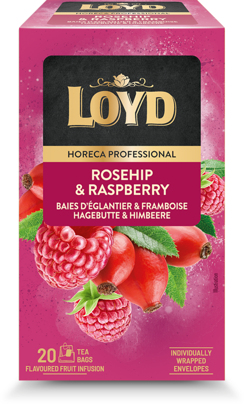 Augļu tēja LOYD ar mežrozītēm un avenēm FS 20x2g