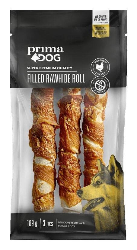 Rullītis ar vistas gaļu 18 cm PRIMA DOG, 3gab, 189g