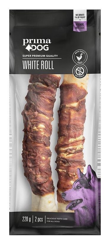 Balts rullītis ar pīli 25 cm PRIMA DOG, 2gab., 220g